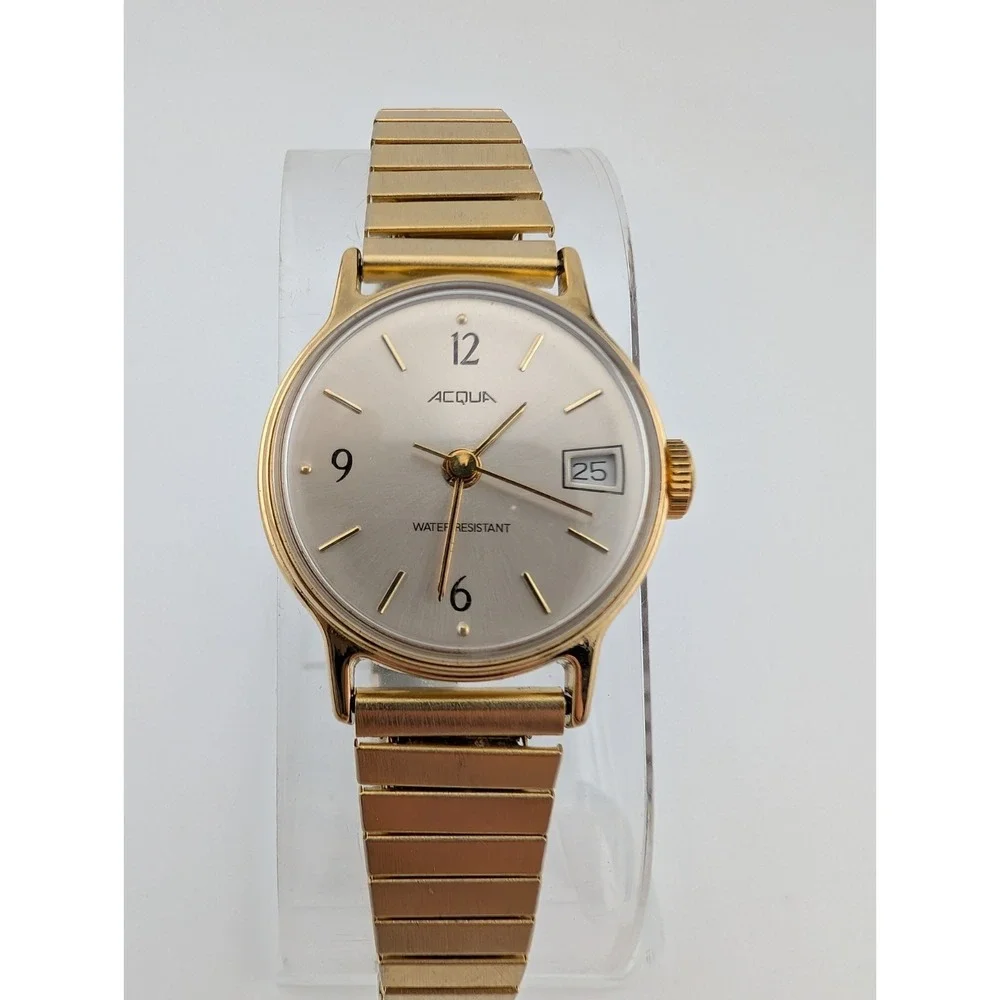 Vintage Acqua Timex Mechanical Watch Women‎ 25mm Case Stretch Band- Working